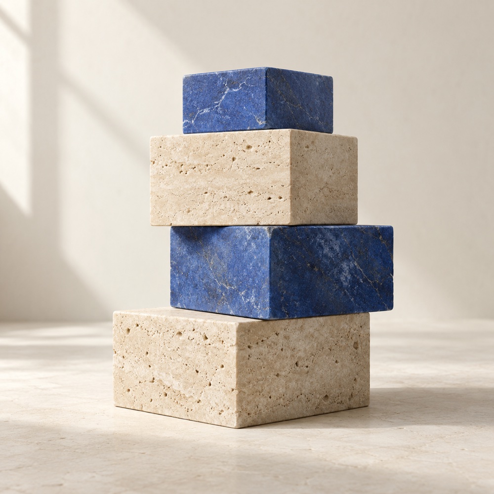 Blue stone and travertine blocks forming a stable foundation